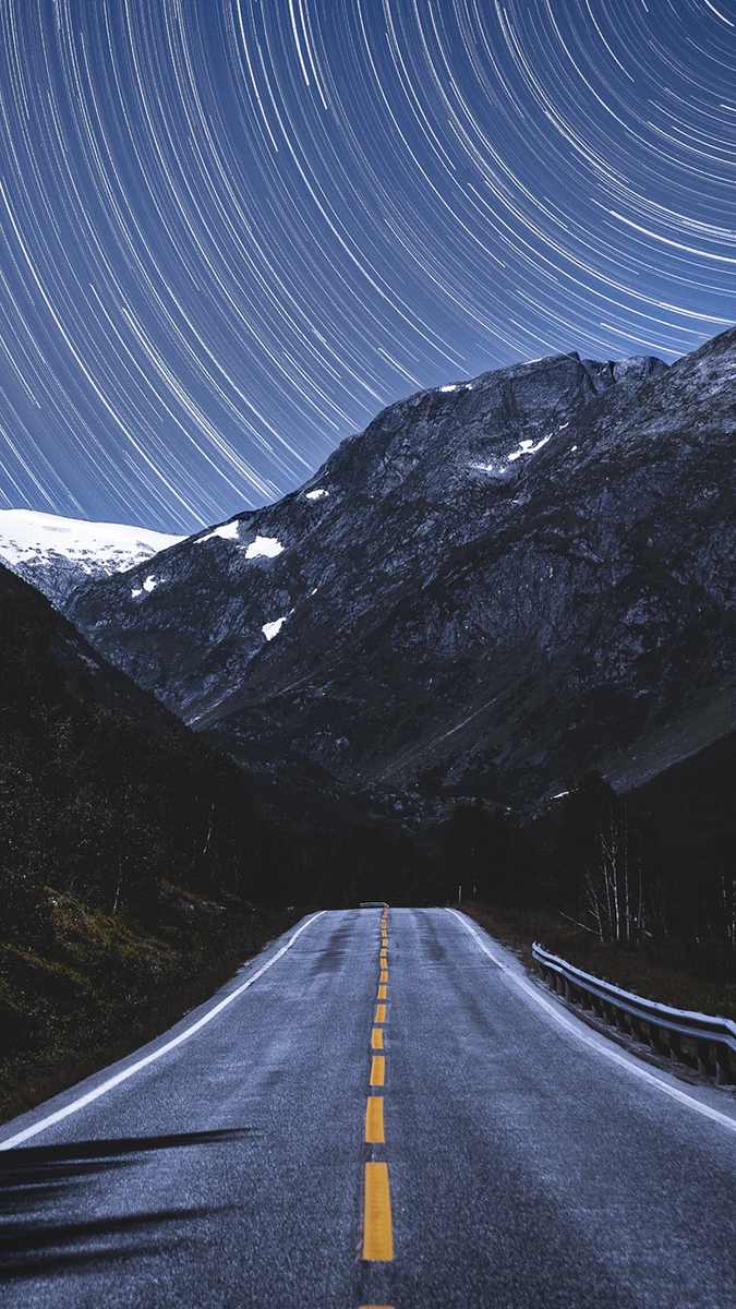 Space Mountain Road Long Exposure Stars iPhone Wallpaper iphoneswallpapers com