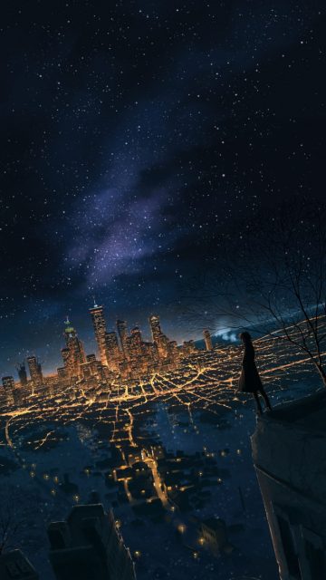 Anime City in Night iPhone Wallpaper iphoneswallpapers com