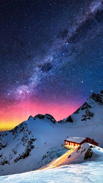 Snow Mountain Aurora Milky Way iPhone Wallpaper