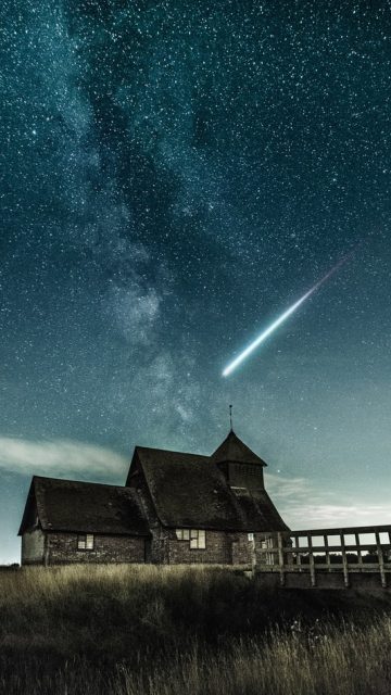Old House Shooting Star Galaxy View Sky iPhone Wallpaper