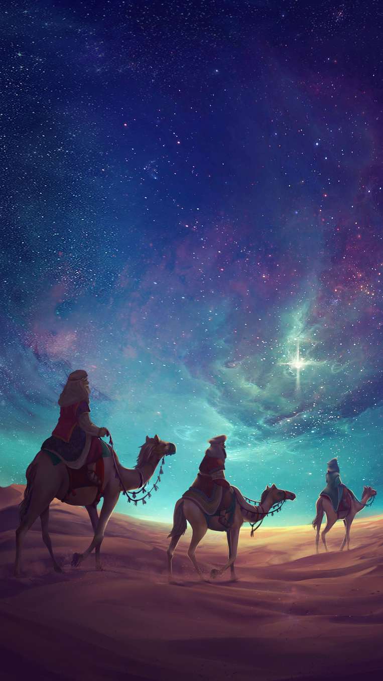 Desert Night Camel Stars iPhone Wallpaper
