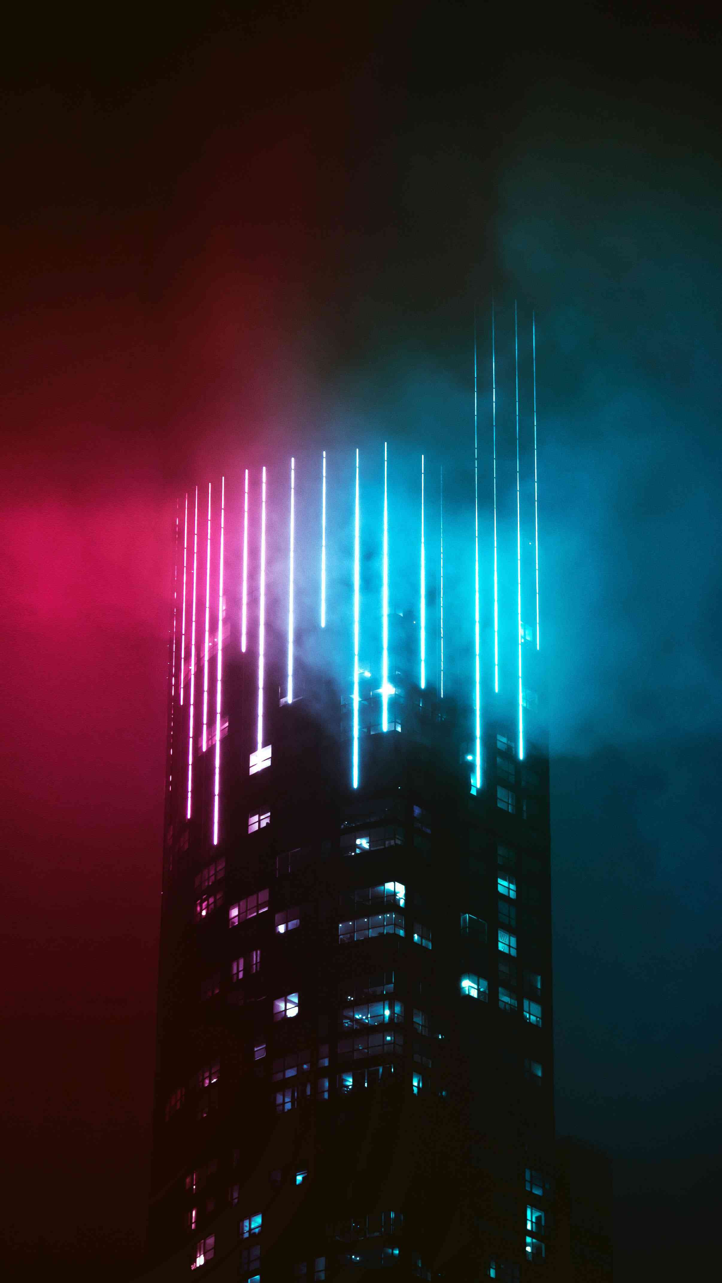 Neon Lights Building iPhone Wallpaper