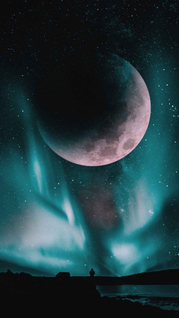 Big Moon Sky Aurora iPhone Wallpaper
