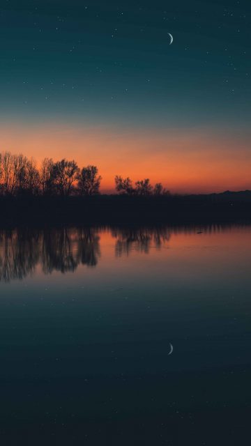 Lake Reflection Evening Moon iPhone Wallpaper