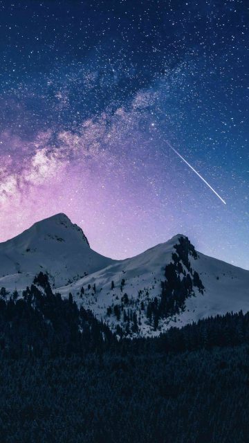 Snow Mountain Night Space Meteor iPhone Wallpaper