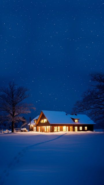 Winter House Snow Night iPhone Wallpaper