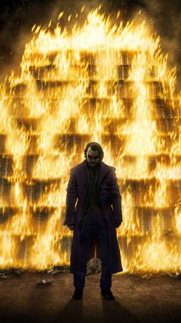 Joker Burning Money iPhone Wallpaper