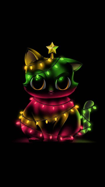 Meow Christmas Lights iPhone Wallpaper