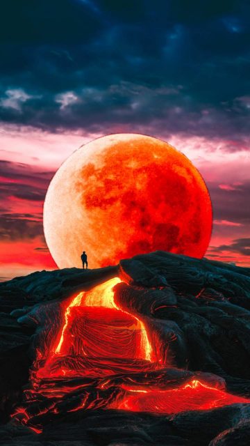 BLOOD MOON and Volcano iPhone Wallpaper