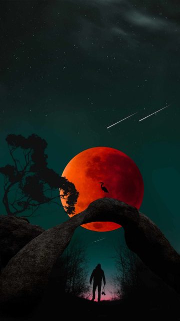 Blood Moon and Man iPhone Wallpaper