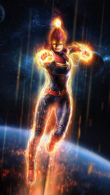Captain Marvel Space Action iPhone Wallpaper
