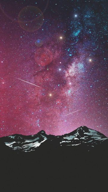 Night Sky Mountains Galaxy View Meteors iPhone Wallpaper