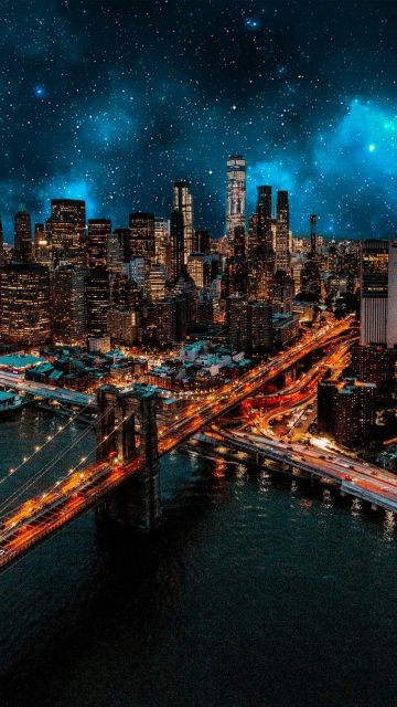 Night Starry Sky City iPhone Wallpaper
