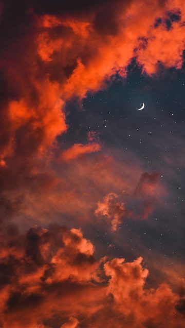 Red Clouds Stars Twilight Moon iPhone Wallpaper