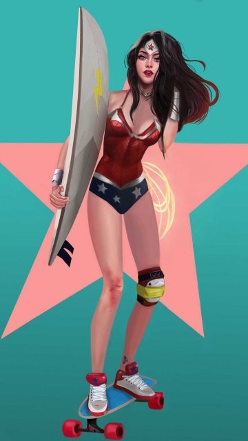 Wonder Woman Surfing iPhone Wallpaper