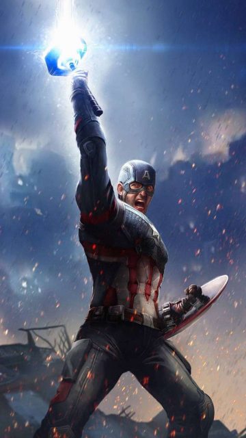 Captain America Lifts Thor Hammer iPhone Wallpaper