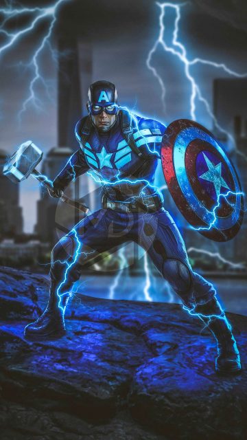 Captain America with Thor Hammer Avengers Endgame iPhone Wallpaper