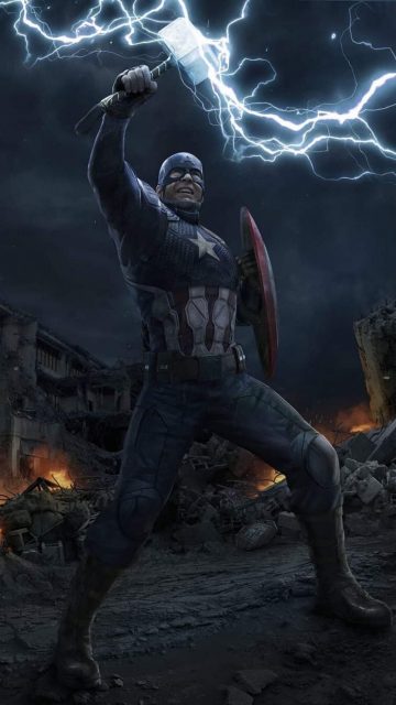 Captain America with Thor Hammer Endgame Fight iPhone Wallpaper