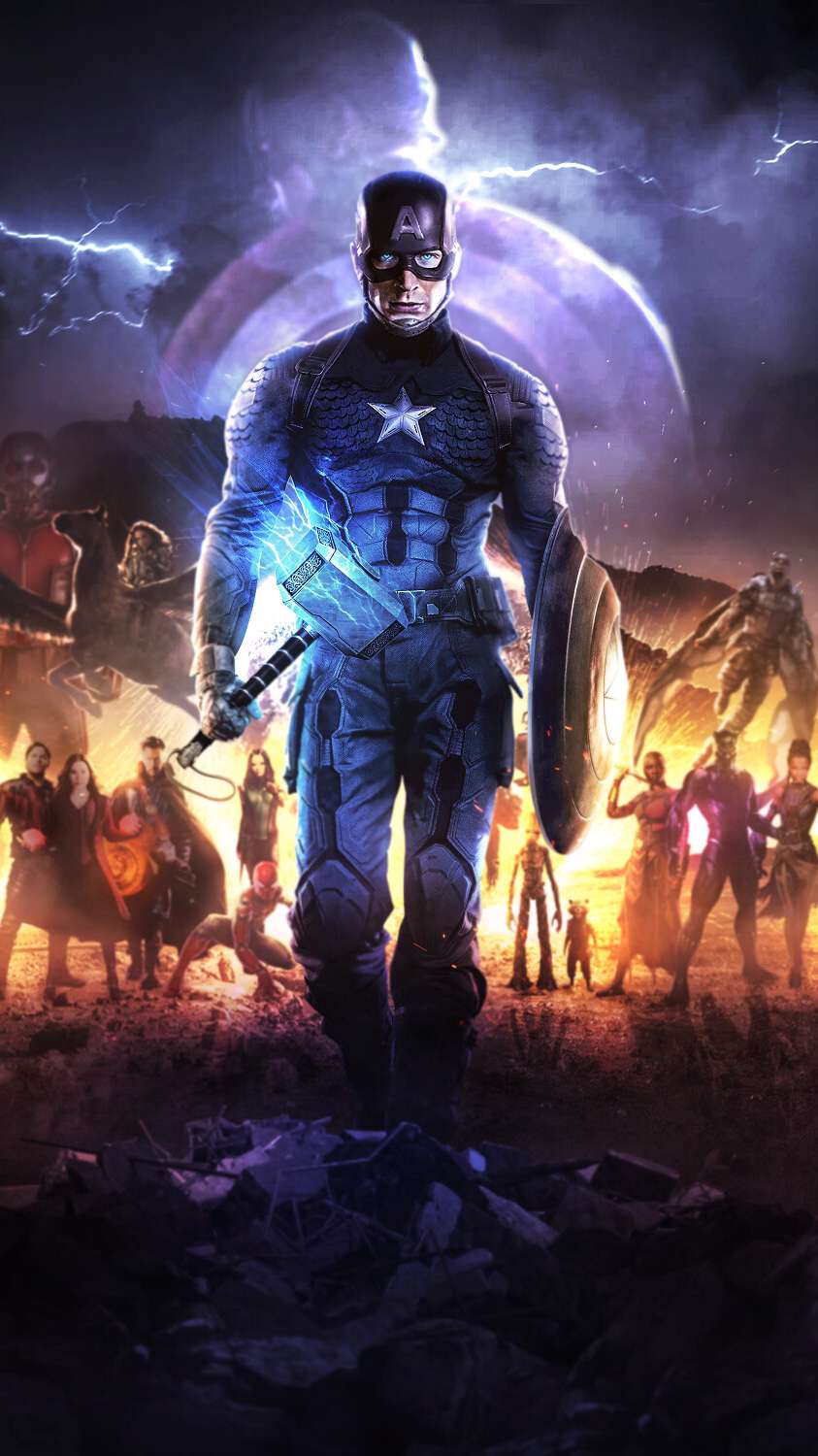 Captain America with Thor Hammer Mjolnir iPhone Wallpaper