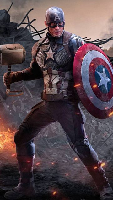 Captain America with Thor Hammer Worthy iPhone Wallpaper 1