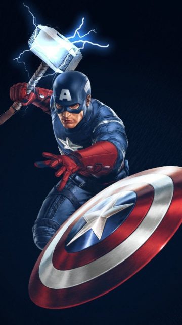 Captain America with Thor Hammer Worthy iPhone Wallpaper