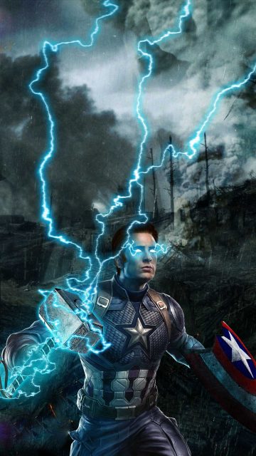 Captain with Thor Hammer iPhone Wallpaper