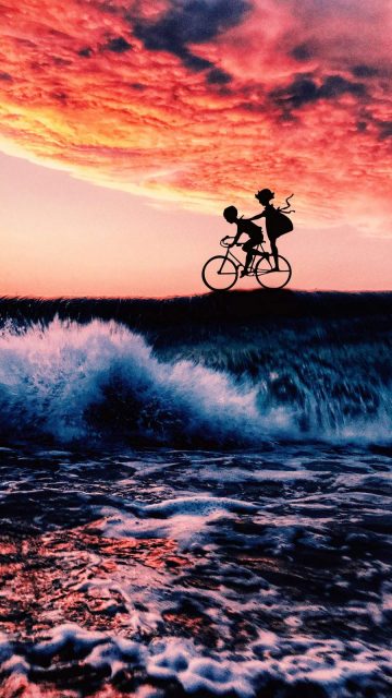 Cycling on Ocean iPhone Wallpaper