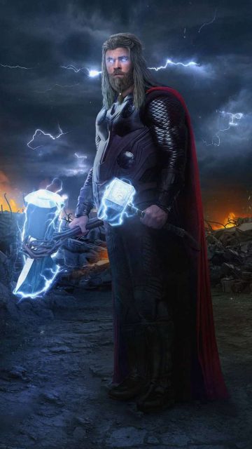Fat Thor with Stormbreaker and Hammer iPhone Wallpaper