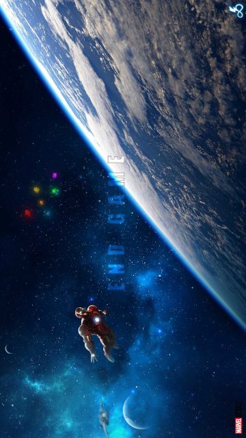 Iron Man in Space with Quinjet iPhone Wallpaper