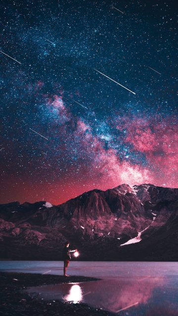 Night Sky Meteors Man iPhone Wallpaper