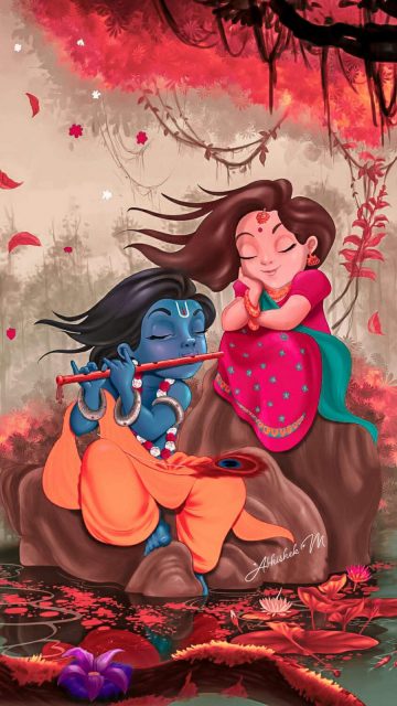 Radha Krishna Art iPhone Wallpaper