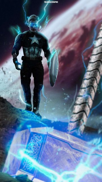 Thor Mjolnir and Captain America iPhone Wallpaper