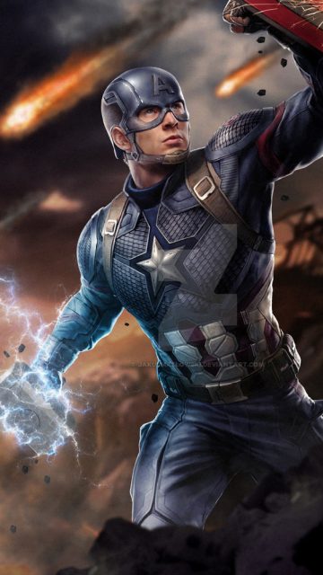 Captain America Holding Thor Hammer Mjolnir iPhone Wallpaper