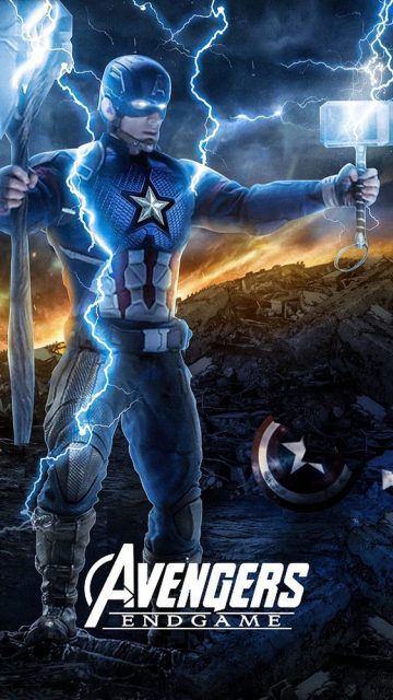 Captain America Holds Stormbreaker and Mjolnir iPhone Wallpaper