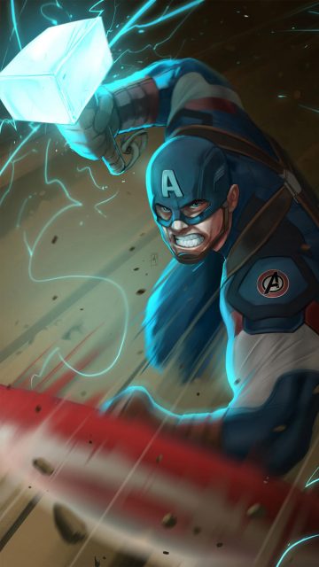 Captain America Holds Thor Hammer iPhone Wallpaper
