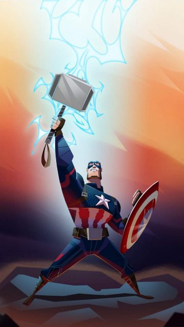 Captain America Lifts Thor Hammer Animated iPhone Wallpaper