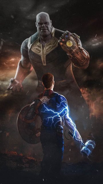 Captain America With Mjolnir vs Thanos iPhone Wallpaper