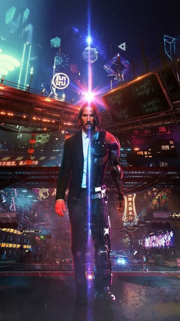 Cyberpunk 2077 Keanu Reeves John Wick iPhone Wallpaper