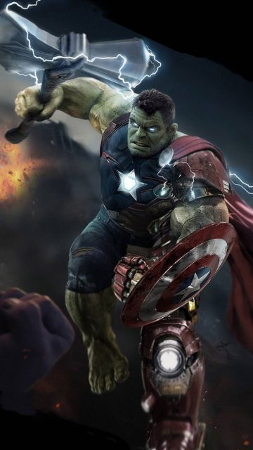 Hulk Lifts Thor Stormbreaker iPhone Wallpaper