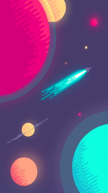 Rocket Ship and Planets iPhone Wallpaper