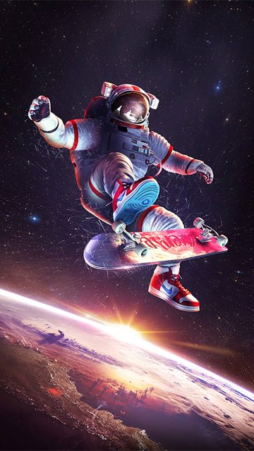 Skateboarding Astronaut iPhone Wallpaper