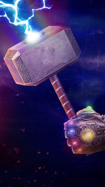 Thanos Gauntlet With Thor Hammer iPhone Wallpaper