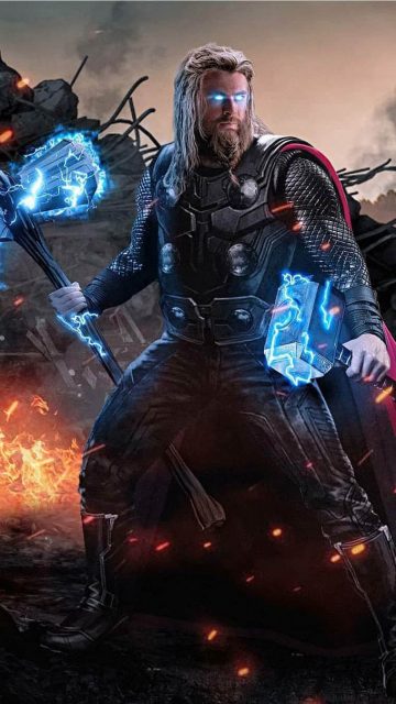 Thor with Mjolnir and Stormbreaker iPhone Wallpaper 1
