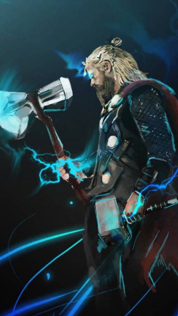 Thor with Stormebreaker and Mjolnir iPhone Wallpaper
