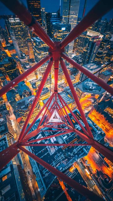 Tower Crane Night City View iPhone Wallpaper
