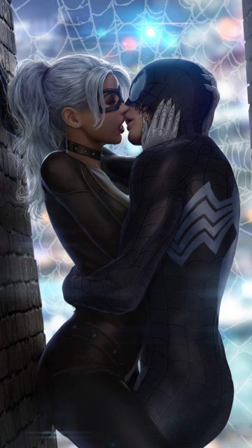 Venom and Batgirl Kiss iPhone Wallpaper
