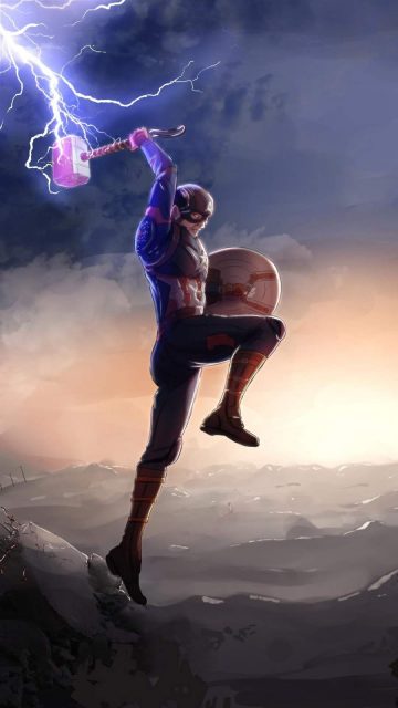 Captain America Fighting Thanos with Mjolnir iPhone Wallpaper