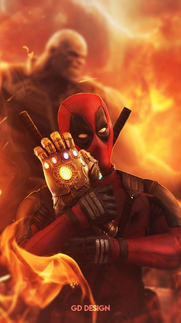 Deadpool Steal infinity gauntlet iPhone Wallpaper