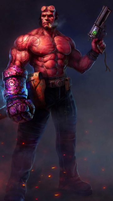 Hellboy with Gun iPhone Wallpaper