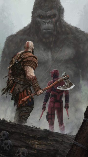 Kratos and Dare Devil vs King Kong iPhone Wallpaper